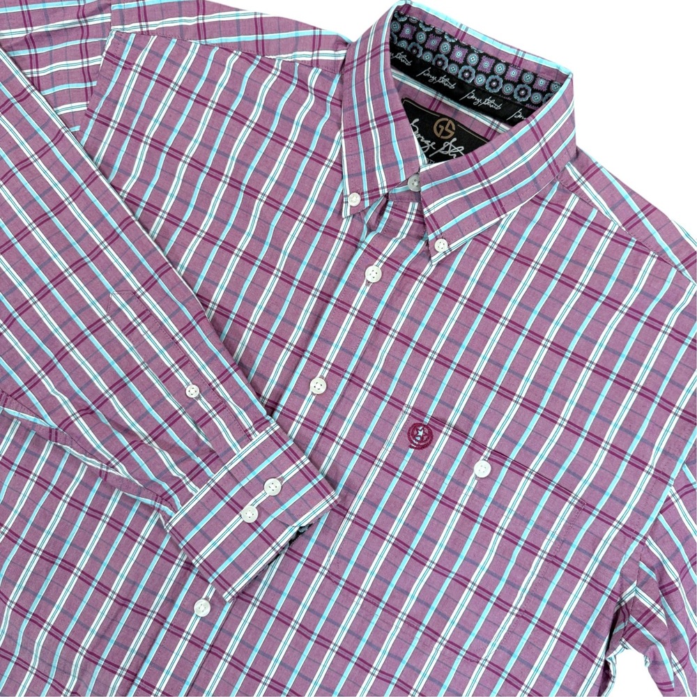 WRANGLER George Straight Button Down Shirt Mens M Purple Plaid Long Sleeve